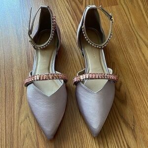 Anthropologie Satin Pointed-Toe Embellished Slingback Flats. NEW
